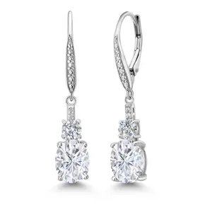 Gem Stone King Drop Dangle Earrings for Women | 925 Sterling Silver | Oval Gemstone Birthstone and White Lab Grown Diamond | Oval 9X7MM | Round 4MM and 1MM Accents | Elegant Leverback Closure