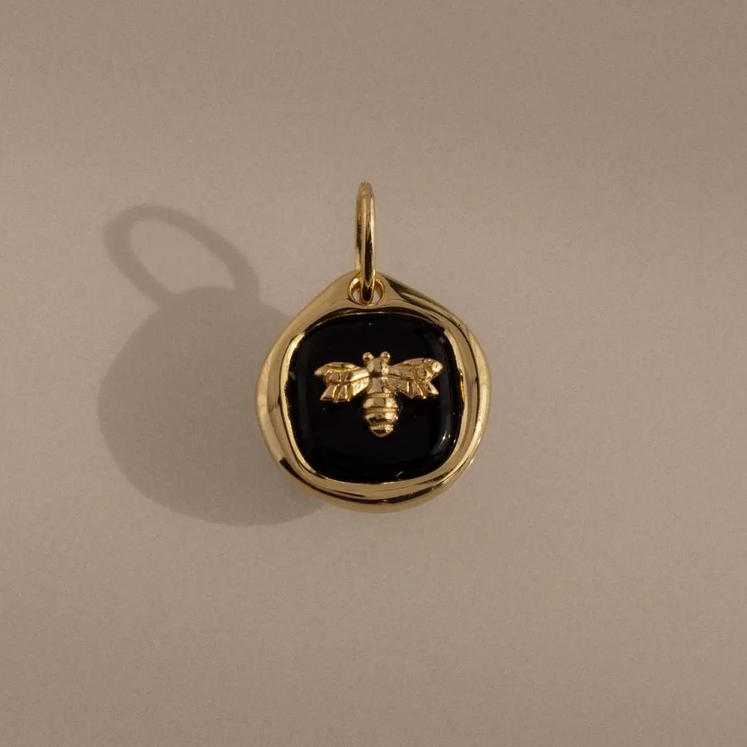Onyx Honeybee Charm by Caitlyn Minimalist - Dainty Round Bumble Bee Necklace Charm in Gold & Silver - Black Gemstone Jewelry - Nature-Lover Gift