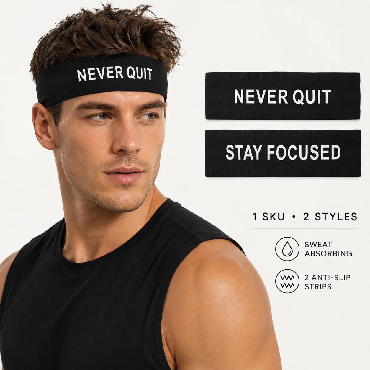 Unisex Universal Sports Headband - Breathable Nylon, High-Elasticity Moisture-Wick, Non-Slip Snug Fit, Motivational Slogans Print for Workout Running