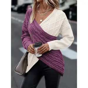 Oversized twist-dye sweater, autumn and winter casual long-sleeve V-neck knit sweater, women’s oversized apparel, fashionable and comfortable GARMENTARY