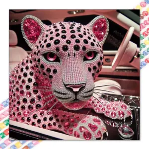 1pcs 5D DIY diamond painting kit, 5D diamond art set, DIY decoration, pink leopard diamond painting kit full round drill DIY, mosaic, diamond art, DIY art home decoration, suitable for Halloween and Christmas.