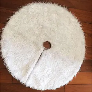 Solid Color Round Plush Rug, 1 Count Merry Christmas Tree Skirt, Plush Mat for New Year Christmas Tree Decorations Ornament, White