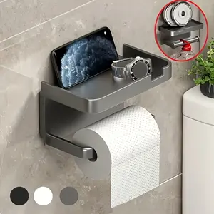 Deluxe self-adhesive wall-mounted toilet tissue holder with storage rack - high-gloss polished tissue box dispenser, dual-purpose storage rack for bathroom and kitchen accessories, sanitary paper box, towel storage, bathroom supplies, hotel,