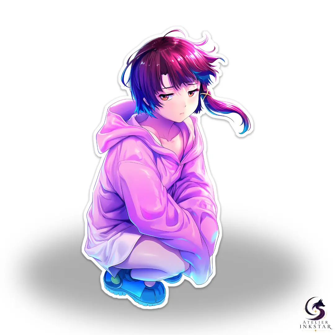 Cyberpunk Anime Sticker | Retro Neon Aesthetic Laptop Water Bottle Decal