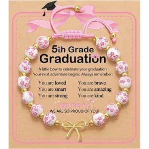Pink Bow Bracelet Graduation Gifts for Girls Kids Kindergarten 5th 8th Grade Graduation Birthday Christmas