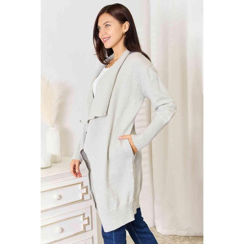 Double Take Open Front Duster Cardigan with Pockets Basic Jacket Nylon Outfit Womenswear Comfortable Sleeve Soft Flowy