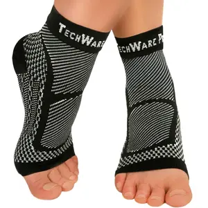TechWare Pro Ankle Brace Compression Sleeve - Relieves Achilles Tendonitis, Joint Pain. Plantar Fasciitis Sock with Foot Arch Support Reduces Swelling & Heel Spur Pain. Injury Recovery for Sports