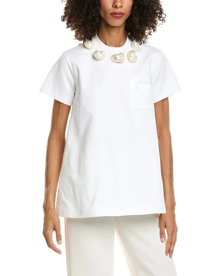Prada Shell Embellished Appliqued Jersey T-Shirt