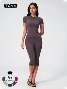 Breathable Tight Yoga Set, High Waist Quick-Dry Fitness Wear, Versatile Seven-Quarter Pants, Sporty for All Seasons