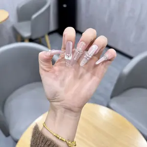 ‌Hand-Carved Press-On Nails with European-American French Design
