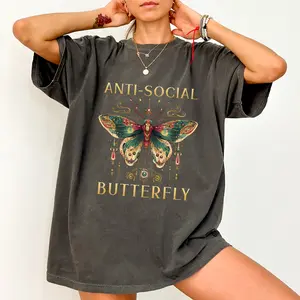 Retro Anti Society Butterfly Comfort Colors Shirt, Retro Butterfly Women Tee, Antisocial Moms Club T-shirt, Introvert Women Clothing