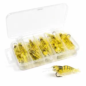 Silicone Realistic Soft Shrimp Artificial Fishing Lure Box Set, Artificial Lures, Includes Hooked Shrimp Bait for Bass & Catfish Fishing, Durable Silicone Material