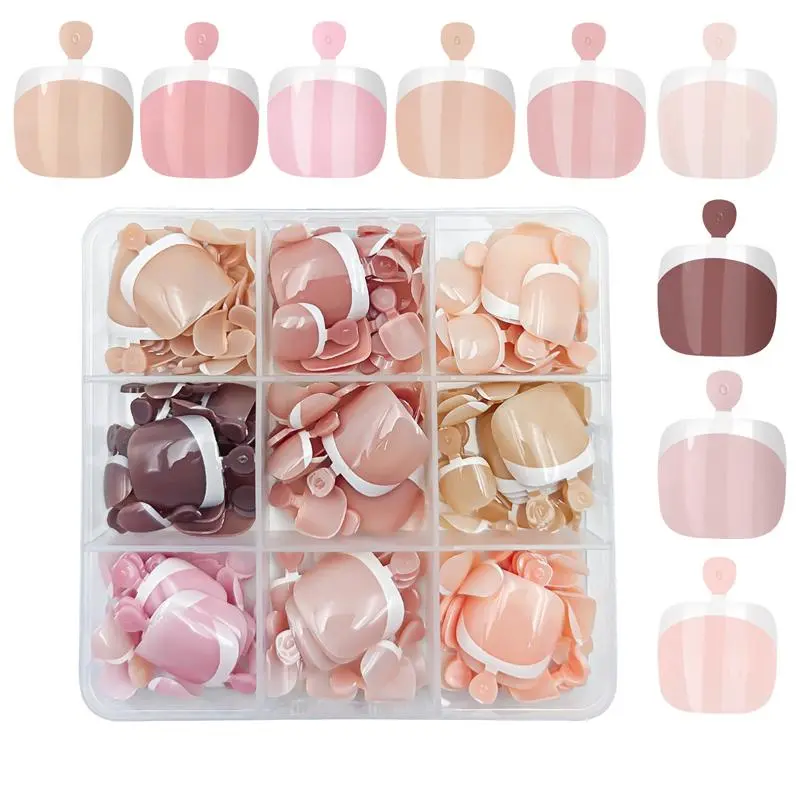 French Tip Press on Toenails, Diy False Toenails, 216pcs/set Short Square Fake Toes Press on Toenail Tips, 9 Colors French Gel Nail Tips for Women Girls Foot Manicure Diy Nail Kit