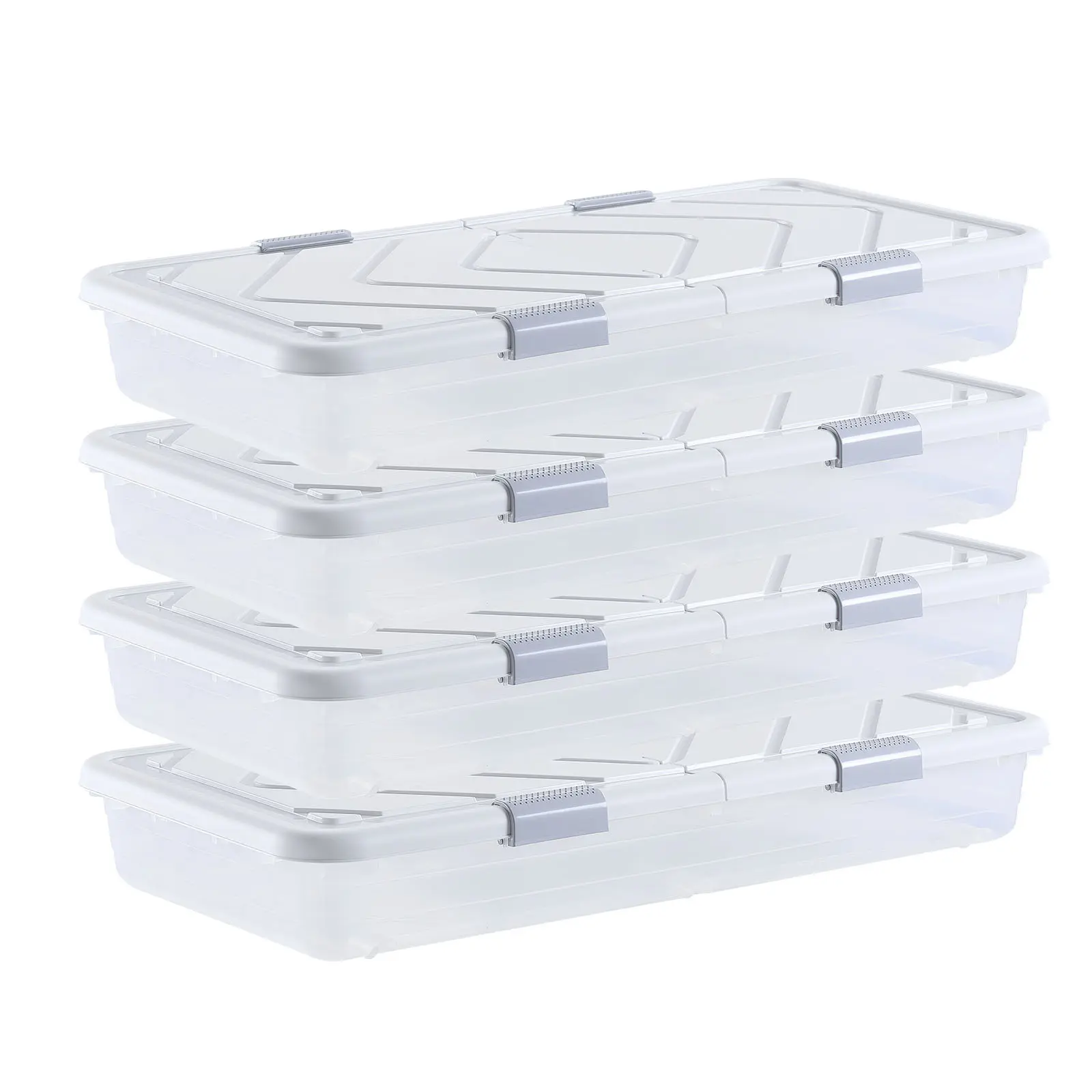 【Summerfinds】VEVOR Durable Plastic Rectangle Household Under Bed Storage Boxes with Wheels, Lid, Gray Latch (4 Pack, 31.7x15.6x6.9in) - Bedroom Clothes, Shoe Closet Organizer