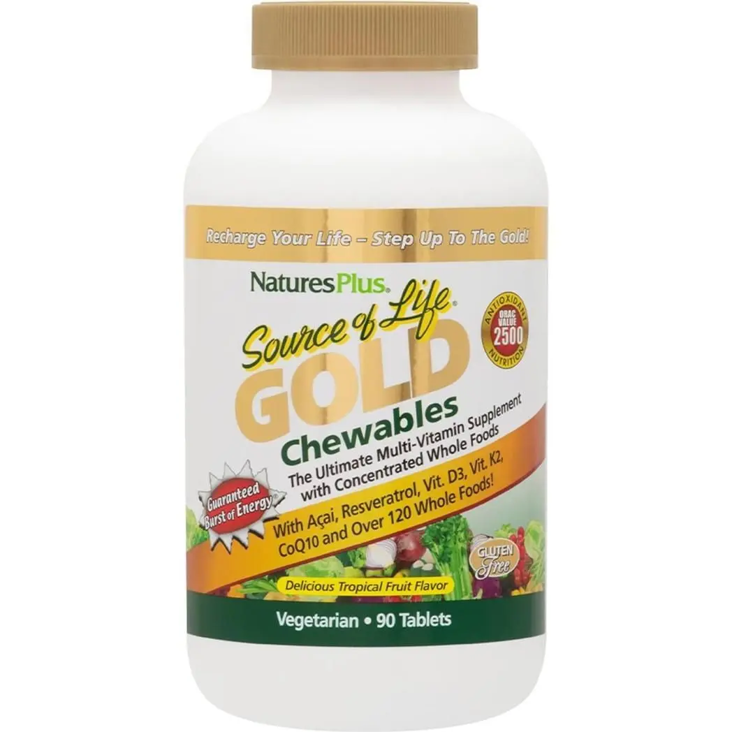 Natures Plus Source of Life Gold Chewables 90 Vegetarian Tablets Tropical Fruit Flavor