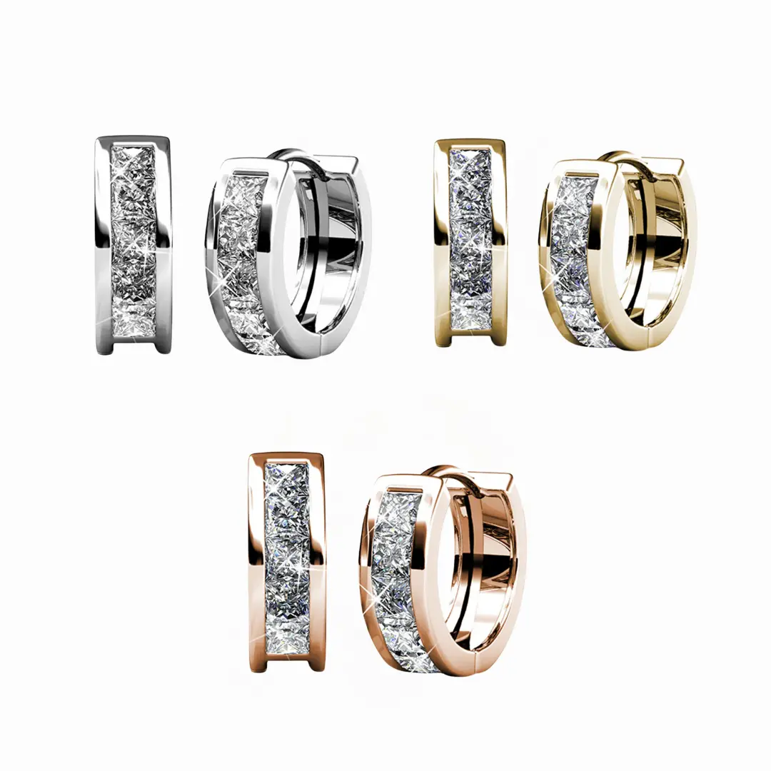 Cate & Chloe Giselle 3-in-1 Hoop Jewelry Set – Hypoallergenic 18k Gold Plated Crystal Hoop Earrings – 3 Pairs with Simulated Diamond Crystals, Each in a Luxury Gift Box – Perfect Stress-Free Gifts