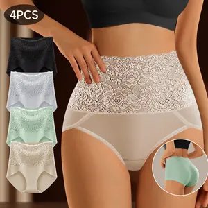 4 Pack Women's High-waisted Briefs, High-cut Briefs, Lace-trimmed Briefs for Everyday Wear or Women's Clothing - Breathable and Comfortable Women's Briefs 1291