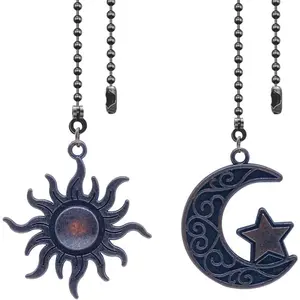 Ceiling Fan Pull Chain Set Decorative Totem Bohemia Pull Chain Pendant Extension 12 Inches Lighting Fan Beaded Ball Fan Pull Chain Extender Ornament with Connector Moon and Sun (Bronze)