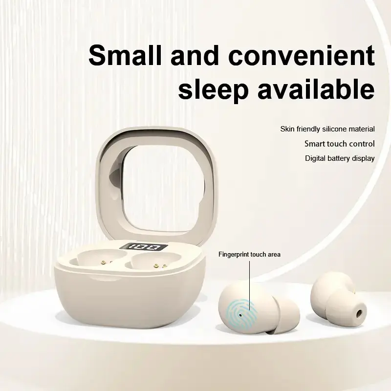 Mini Sleep Earbuds for Side Sleepers, Ultra-Comfortable & Feather-Light Bluetooth 5.4 Sleep Headphones, LED Display Portable Case Small Earphones for Sleep Work Sports (Beige)
