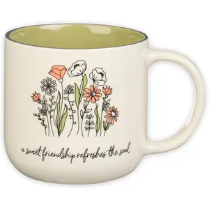 Christian Art Gifts Sage Green Floral Ceramic Coffee Mug – 15 oz. Microwave and Dishwasher-safe Inspirational Scripture Coffee and Tea Mug for Friends with Bible Verse: Sweet Friendship –Proverbs 27:9