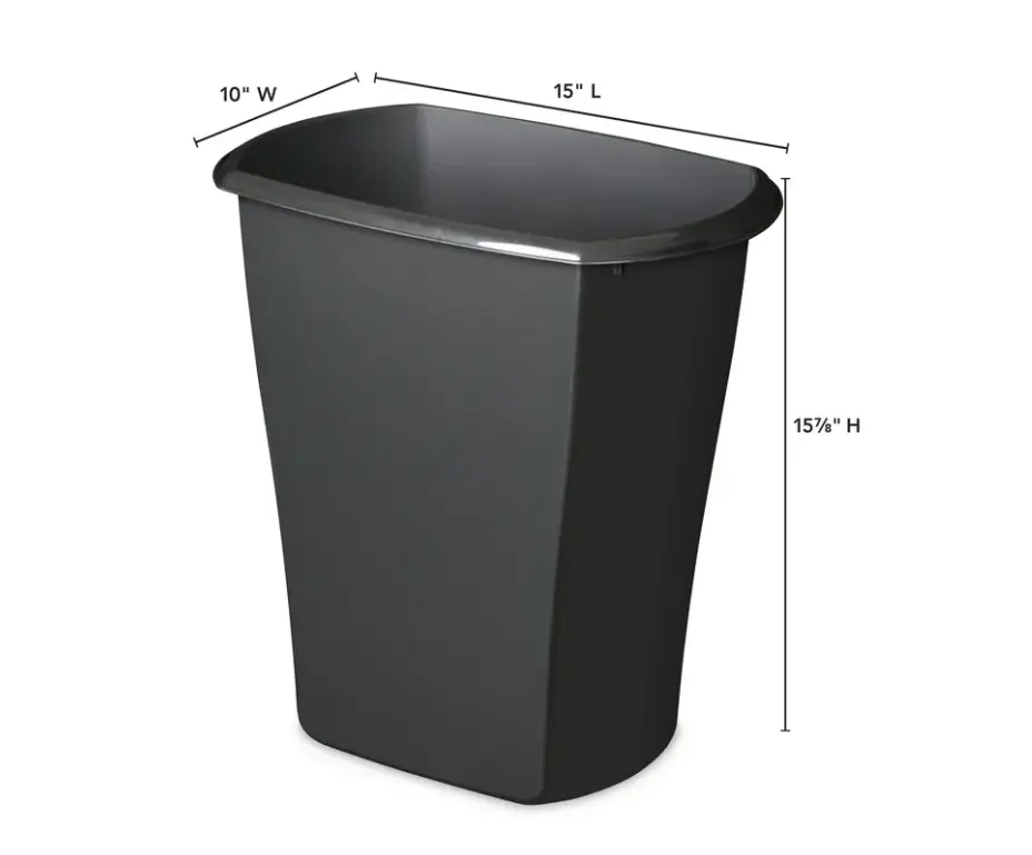 5.5 Gallon Rectangular Plastic Wastebasket – Black Trash Bin for Office or Home Use