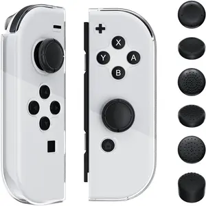 Soft TPU Clear Shell Compatible with  / OLED Joycon, Transparent Cover Case for  Standard Edition Joycon Controller with 6 Thumb Caps