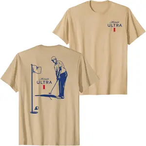 Michelob Ultra Golf Player Graphic T-Shirt, Minimal Golfer Putting Back Print Beer Tee for Men Women, Clean Vintage Unisex Streetwear Golf Shirt, Summer Casual Activewear Top