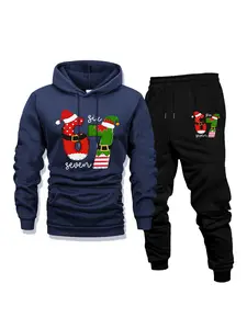 Men's autumn and winter casual suit: hooded fleece-lined sweater and sweatpants, 67 sixseven, fashionable printed, holiday gift, comfortable fleece-lined two-piece set (sweater and trousers)
