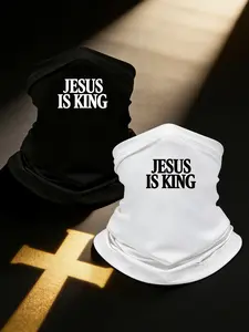 5pcs/2pcs/1pc Unisex JESUS IS KING Letter Printing Neck Gaiter Face Cover Windproof Dustproof Breathable Face Mask Scarf for Men Women Outdoor Sports Gift Hat
