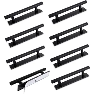 8 Pack Adhesive Cabinet Handles, Self-Stick Push Pull Helper Black ABS Material Wardrobe Handle No Drill Instant Cabinet Drawer Furniture Handles (Black)