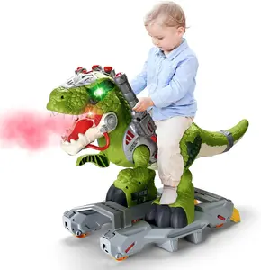 Dinosaur Ride On Toy Cars for Kids, Toddler Electric Ride On Toys with Music, Light & Smoke, Preschool Kids Scooter Foot-to-Floor Walker Indoor Outdoor, Christmas Birthday Gifts for Boys Age 3 4 5