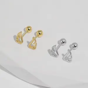 Angel Wings Screw Back Earrings, S925 Silver & Gold Dainty Minimalist 20g Studs Tiny Angel Wing Cartilage 20 Gauge Unisex Ball Back Earrings for Multi Piercings Stackable Hypoallergenic Comfort Sleep-On Jewelry Gift for Her Girls Kids Christmas Birthday