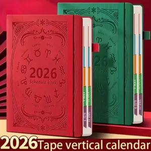 2026 New Year Calendar Planner Book, Self-Discipline Sticker Notebook, 360 Pages Hard Cover Flat Design, Suitable for Students & Business Use