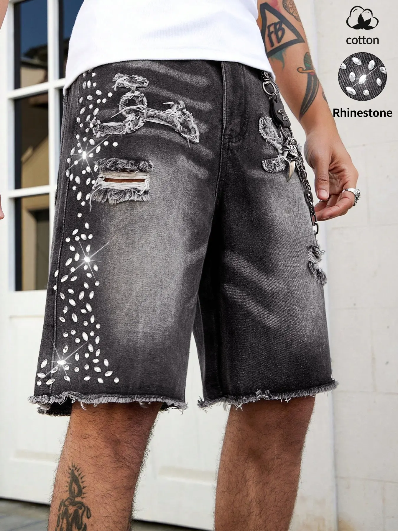 Comfort Stretch Ripped Men's Denim Jeans, Streetwear featuring a fringed design that perfectly complements everyday wear, are durable and comfortable, making them ideal for casual occasions