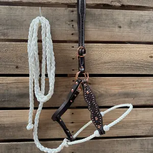 White Honeycomb Tooled Lariat & Leather Combo Halter
