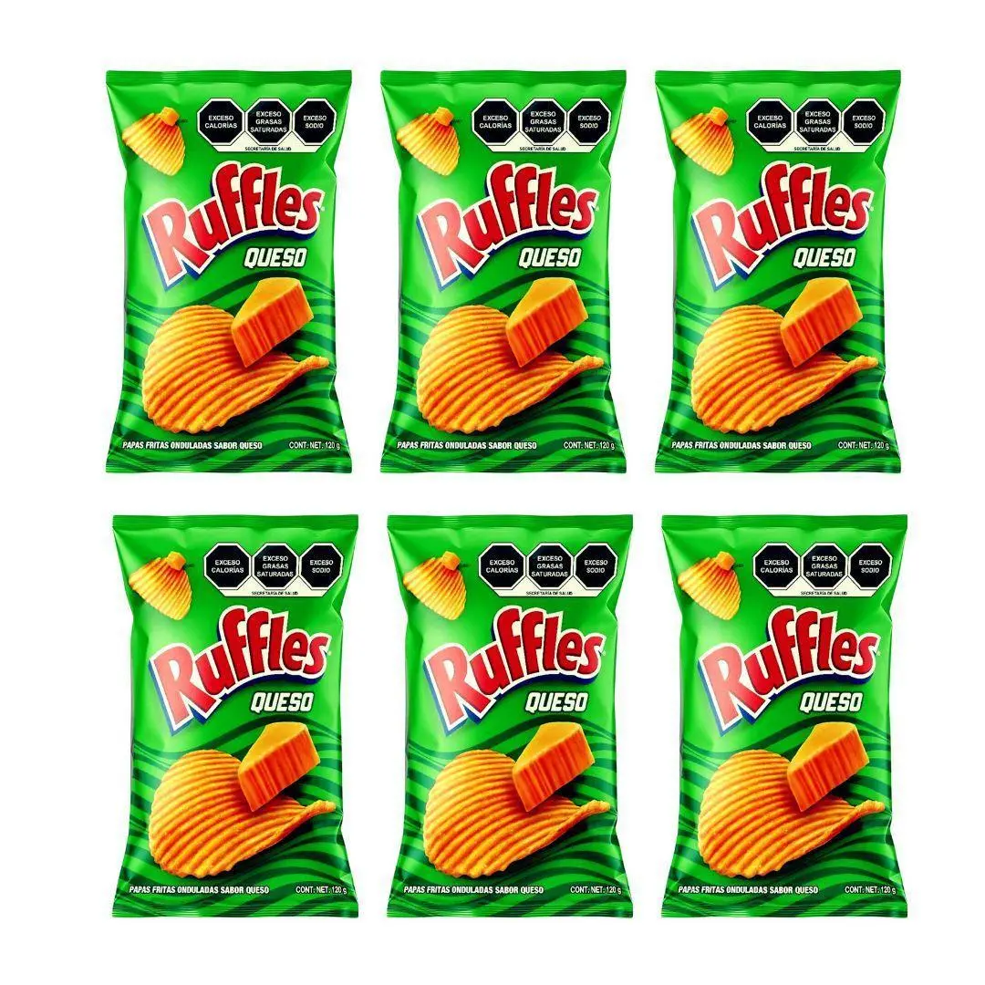 Queso Ruffles, Sabritas Chips, 6 Small Bags - Traditional Mexican Chips, Cheesy, Crunchy Snack Cheese