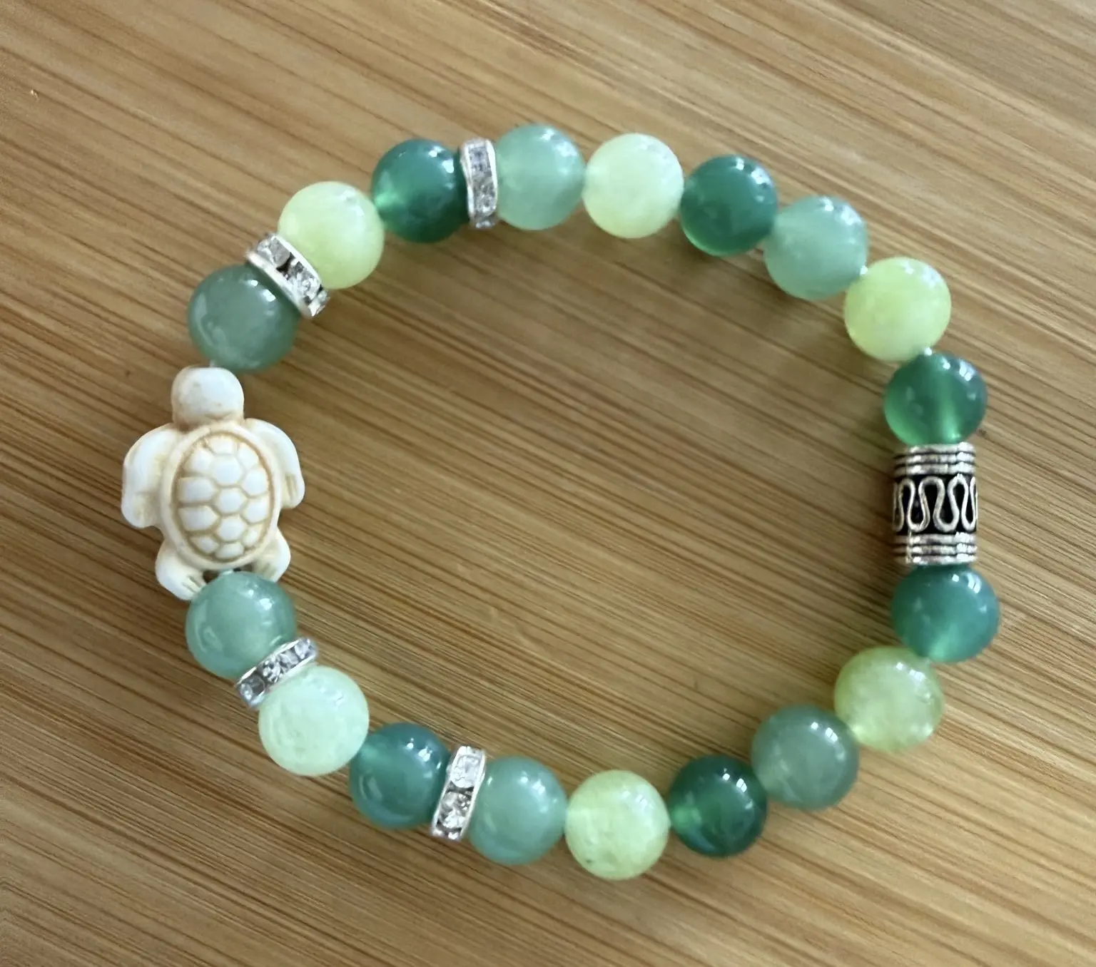 Peridot Gemstone Bracelet with Turtle Charm