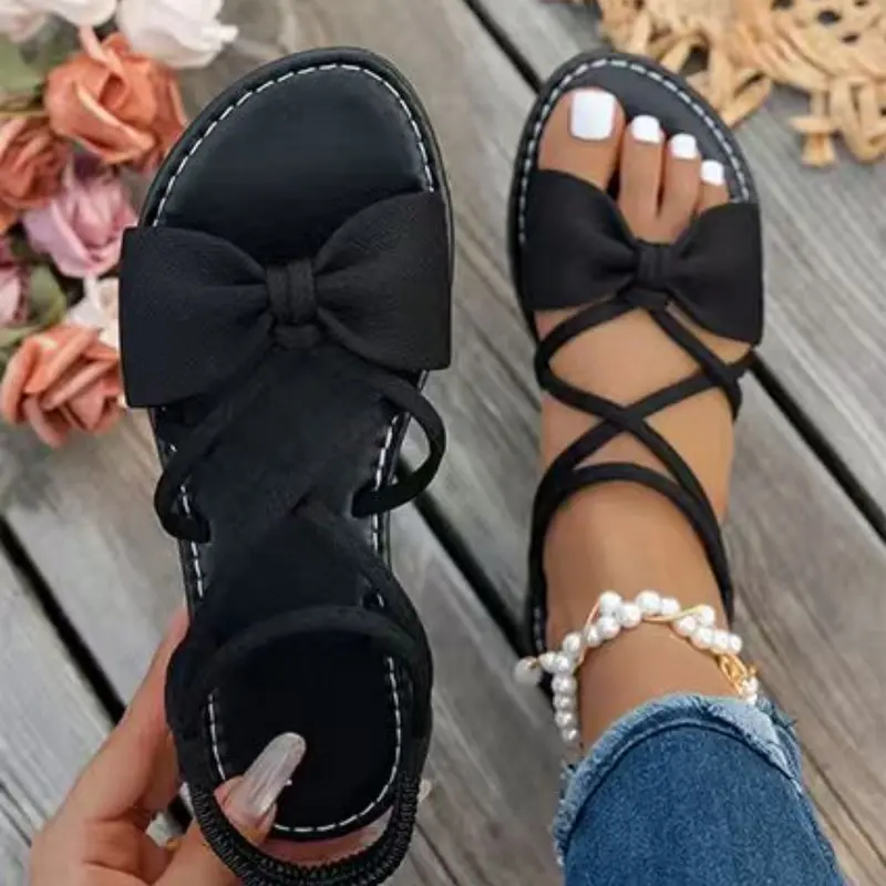 PEIYUMI Women's Fashion Sandals, Elegant Bow and Cross Strap Design, Comfortable and Versatile, Suitable for All Seasons, Multiple Color Options