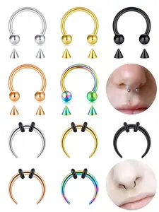 16 Gauge Septum Rings for Women, Stainless Steel Horseshoe Nose Ring, Cartilage Helix Tragus Earring Hoop, Silver Color, 8-10mm, Septum Clicker