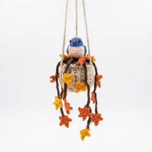 Crochet Swinging Bird Car Mirror Hanging Accessories, Cute Car Decorations for Women Aesthetic, Handmade Knitted Rearview Mirror Accessories Crochet Bird Home Office Decor Ornaments