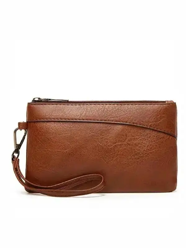 Women's Solid Color Zipper Wristlet Bag, Fashionable Leather Clutch Purse for Daily Used, Casual Trendy Versatile High-quality Phone Key Storage Elegant Pouch, fashion forward, travel ready, trendy piece