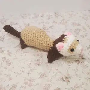 Crochet Ferret, Handmade Small Plush 7.5 Inches Long 2.5 Inches Tall, Acrylic Yarn, Safety Eyes Soft Stuffed Doll Stuffed Animal