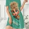 Women's Nightdress, Round Neck Short Sleeve Pajamas, Dreamy Cartoon Print, Christmas Theme, Casual Fitted Sleepwear, Pjs