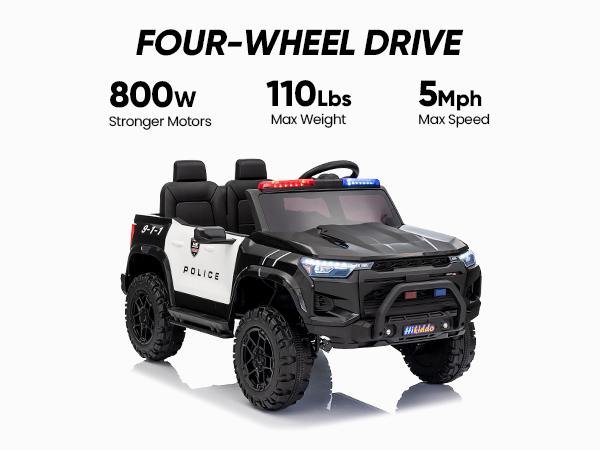 Hikiddo 12V/24V 10Ah Ride on Toy Truck, 4WD 2 Seater Kids Electric Cars for Girl Boy w/ Remote, 4x200W Motor