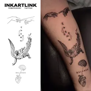 INKARTLINK Tattoo Tech, 2 Sheets Semi-Permanent Temporary Tattoos ,Fallen Angels,Adult Art Design,Lasts 1-2 Weeks, Waterproof, Realistic Look, No Adhesive, No Reflection,For Man And Woman,Ideal for Swimming, Party