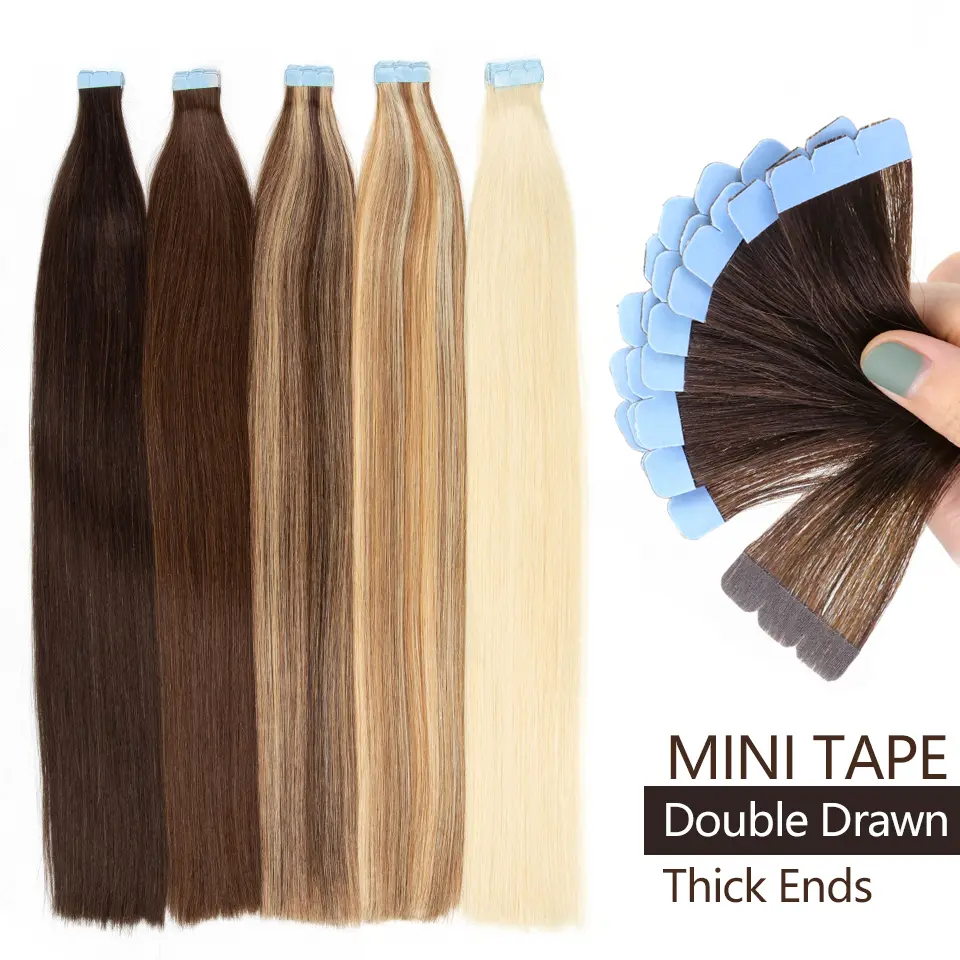 Human Hair Tape-In Extensions, 12-24 Inch, 30g, Reusable, Straight 24 inch walnut invisible tape human hair extensions - TikTok  main image 3