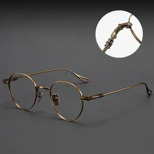 Vintage Titanium Plate Round Frame Glasses with Case Japanese Style Handmade Anti-Blue Light Total Width 137mm Lens 48mm Height 46mm Temple Length 145mm Nose Bridge