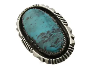 Navajo Ring .925 Silver Spiderweb Turquoise Artist Signed Begay C.1980's