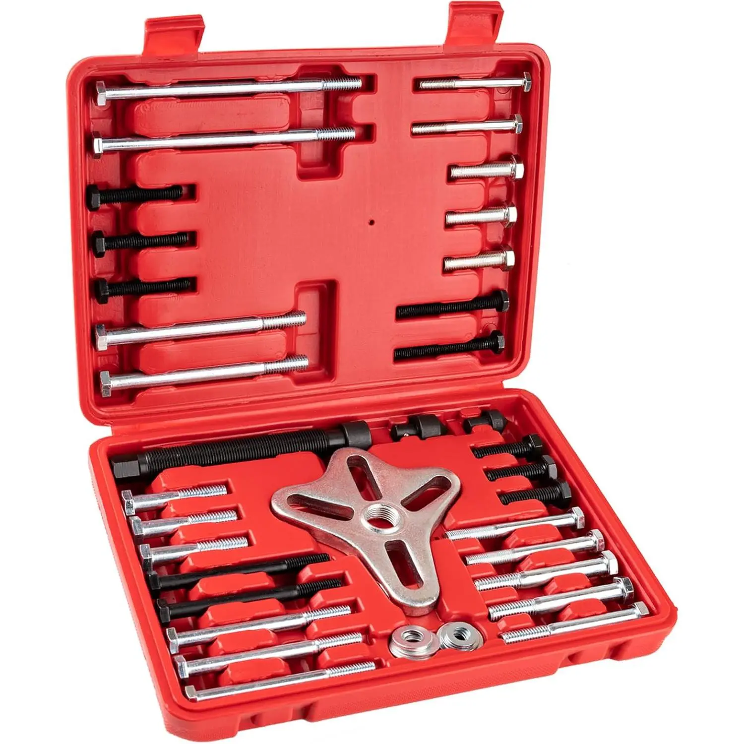 46-Count Harmonic Balancer Puller Set, Car Repair Tools & Automotive Vehicle Tool Kit with 30 Sizes, Steel Yoke Frame for Power Steering Wheel Pulley Installation