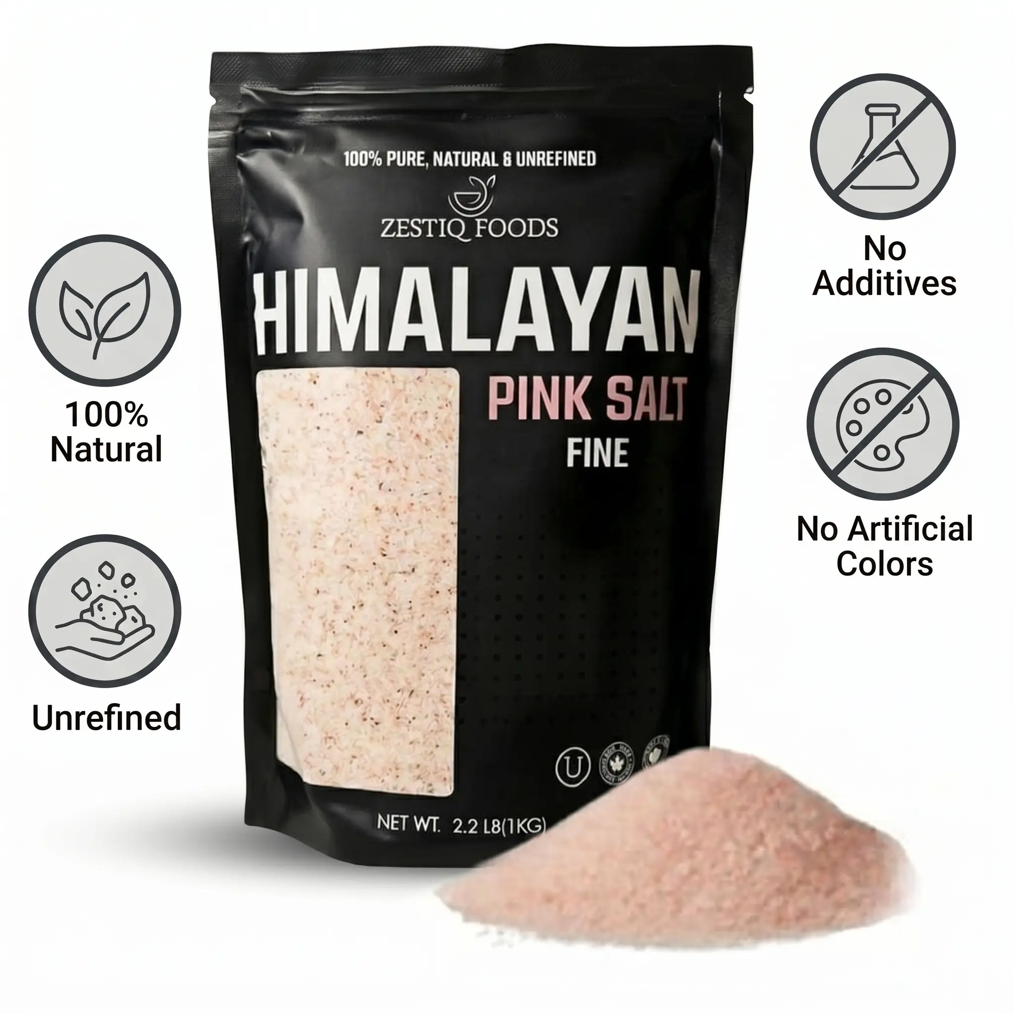 100% Organic Himalayan Fine Pink Salt – Pure, Mineral-Rich Fine Grind for Cooking & Health | 2.2 lb Bag